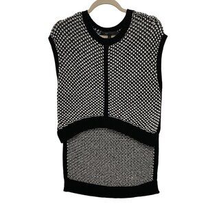 BCBGMAXAZRIA Black & White Sleeveless Knit Sweater Top High-Low Hem Womens M